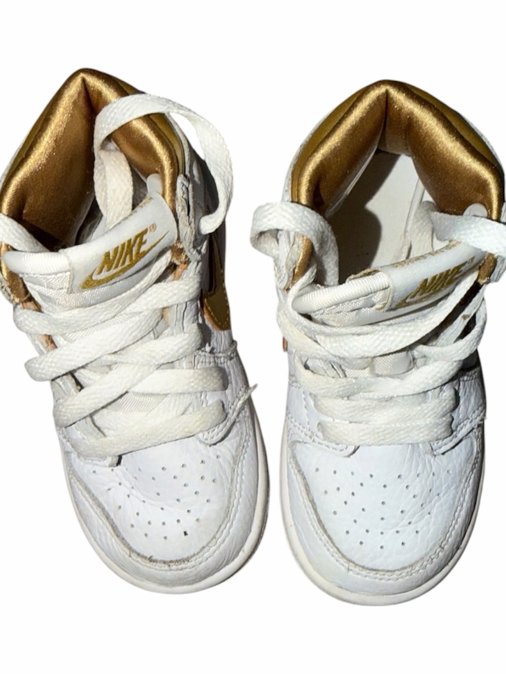 Nike Kids White and Metallic Gold High-Top Sneakers